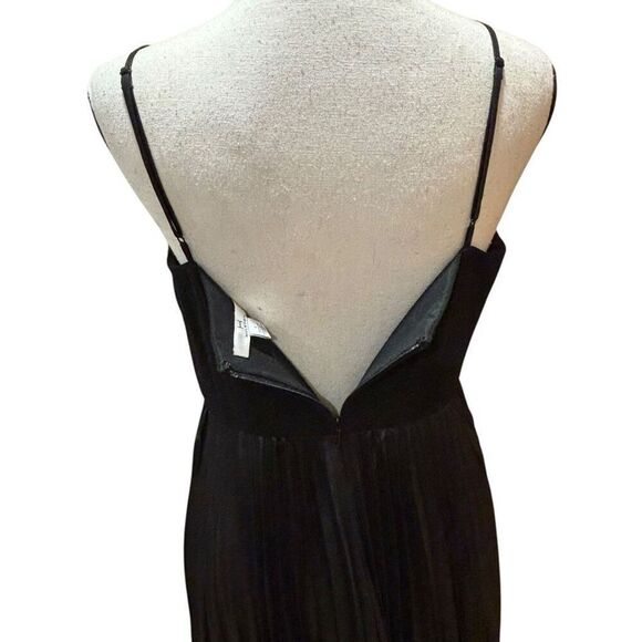 Halston Black A-Line Midi-Dress Spaghetti Strap Pleated Skirt Women Size 6 NWT - Picture 8 of 13